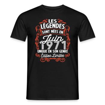 Vintage Flourish Cadeau Anniversaire Juin 1971 - T-shirt homme - noir - Devant - AI Model Male 178 light (178cm)
