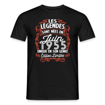 Vintage Flourish Cadeau Anniversaire Juin 1955 - T-shirt homme - noir - Devant - AI Model Male 178 light (178cm)