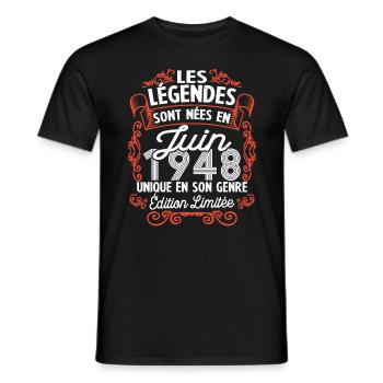 Vintage Flourish Cadeau Anniversaire Juin 1948 - T-shirt homme - noir - Devant - AI Model Male 178 light (178cm)