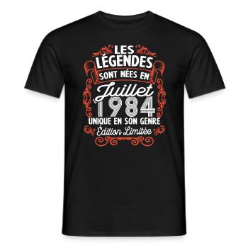 Vintage Flourish Cadeau Anniversaire Juillet 1984 - T-shirt homme - noir - Devant - AI Model Male 178 light (178cm)