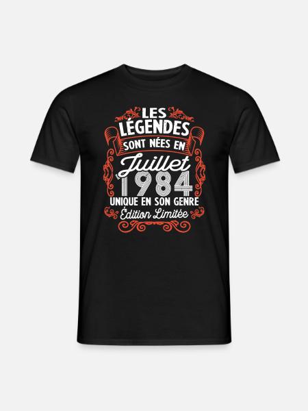 Vintage Flourish Cadeau Anniversaire Juillet 1984 - T-shirt homme - noir