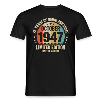 75 Ans D'être Génial Depuis Octobre 1947 - T-shirt homme - noir - Devant - AI Model Male 178 light (178cm)