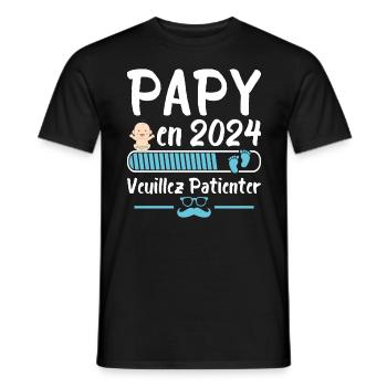 Papy En 2024 Veuillez Patienter - T-shirt homme - noir - Devant - AI Model Male 178 light (178cm)
