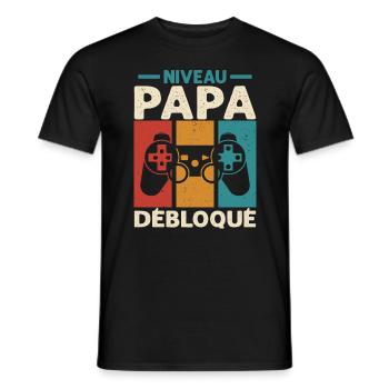 Niveau Papa Débloqué Cadeau Drôle Nouveau Papa - T-shirt homme - noir - Devant - AI Model Male 178 light (178cm)