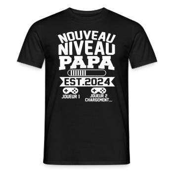 Nouveau Niveau Futur Papa 2024 Cadeau Grossesse - T-shirt homme - noir - Devant - AI Model Male 178 light (178cm)