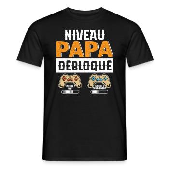 Niveau Papa Débloqué Cadeau Drôle Nouveau Papa - T-shirt homme - noir - Devant - AI Model Male 178 light (178cm)