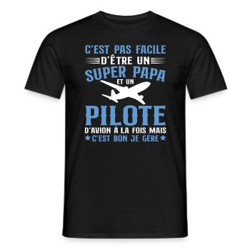 Je Suis Un Super Papa Et Pilote D'avion - T-shirt homme - noir - Devant - AI Model Male 178 light (178cm)