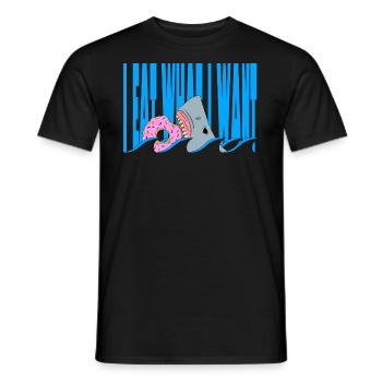 Je mange ce que je veux | Requin mangeant un beignet - T-shirt homme - noir - Devant - AI Model Male 178 light (178cm)