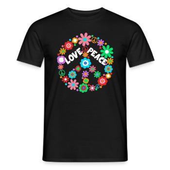 Peace Flowerpower Hippie Love Friedenszeichen - Männer T-Shirt - Schwarz - Vorne - AI Model Male 178 light (178cm)