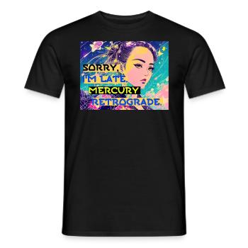 Désolé, je suis en retard Mercure rétrograde » - T-shirt homme - noir - Devant - AI Model Male 178 light (178cm)