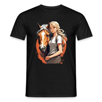 Anime Fille Esthétique Chevaux Cavalier Streetwear - T-shirt homme - noir - Devant - AI Model Male 178 light (178cm)