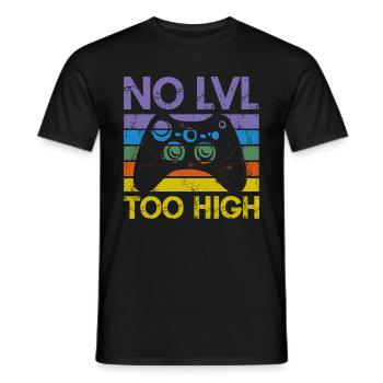 Trendiges Gamer Shirt – "NO LVL TOO HIGH" - Männer T-Shirt - Schwarz - Vorne - AI Model Male 178 light (178cm)