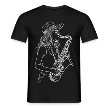 Saxophonist Drawing - Men's T-Shirt - black - Front - AI Model Male 178 light (178cm)