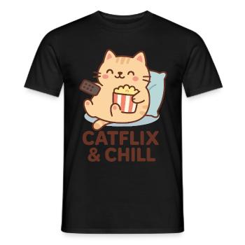 Cat Chill Popcorn Kawaii Relaxing - Men's T-Shirt - black - Front - AI Model Male 178 light (178cm)