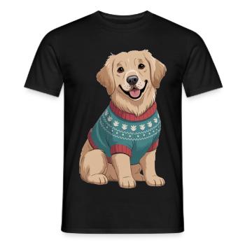 Nordic dog in sweater - Men's T-Shirt - black - Front - AI Model Male 178 light (178cm)