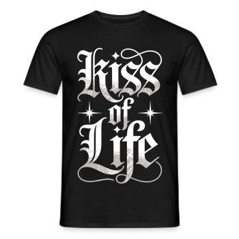 Kiss of Life T-Shirt – Gothic Lettering Statement - Men's T-Shirt - black - Front - AI Model Male 178 light (178cm)