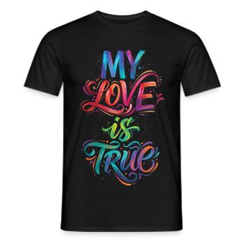 My Love Is True Colorful Text Painting Print - Men's T-Shirt - black - Front - AI Model Male 178 light (178cm)