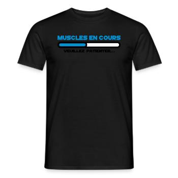 muscles en cours veuillez patienter, sport - T-shirt homme - noir - Devant - AI Model Male 178 light (178cm)