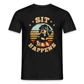 Dachshund Dackel Rauhaardackel Sit Happens Hundeli - Männer T-Shirt - Schwarz - Vorne - AI Model Male 178 light (178cm)