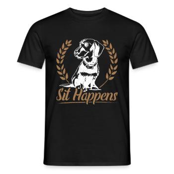 Dachshund Dackel Rauhaardackel Sit Happens Hundeli - Männer T-Shirt - Schwarz - Vorne - AI Model Male 178 light (178cm)