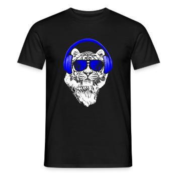 Tiger Sonnenbrille Kopfhörer Party Musik Tigerfans - Männer T-Shirt - Schwarz - Vorne - AI Model Male 178 light (178cm)