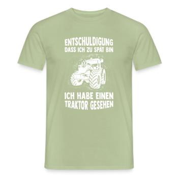 Désolé d’être en retard, j’ai un tract - T-shirt homme - vert sauge - Devant - AI Model Male 178 light (178cm)