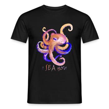 T-shirt octopus octopus watercolor I sea you - Men's T-Shirt - black - Front - AI Model Male 178 light (178cm)