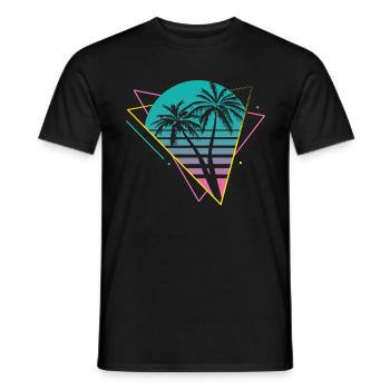 80s Vaporwave Palm Trees Retro Party - Men's T-Shirt - black - Front - AI Model Male 178 light (178cm)
