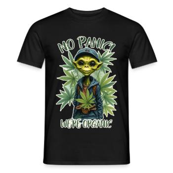 Cannabis Alien - NO PANIC WE ARE ORGANIC 1 - Männer T-Shirt - Schwarz - Vorne - AI Model Male 178 light (178cm)