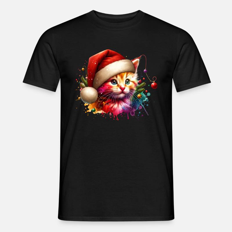 Weihnachts-Katze - Männer T-Shirt - Schwarz