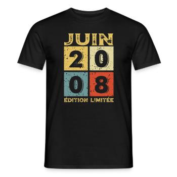 Cadeau D'anniversaire Juin 2008 Édition Limitée - T-shirt homme - noir - Devant - AI Model Male 178 light (178cm)