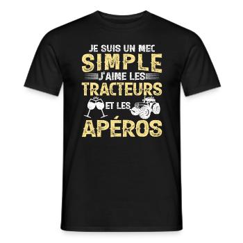 Un Mec Simple J'aime Les Tracteurs Et Les Apéros - T-shirt homme - noir - Devant - AI Model Male 178 light (178cm)