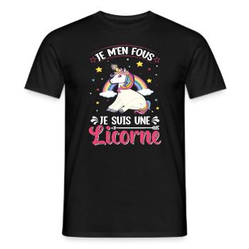 Je M'en Fous Je Suis Une Licorne - T-shirt homme - noir - Devant - AI Model Male 178 light (178cm)