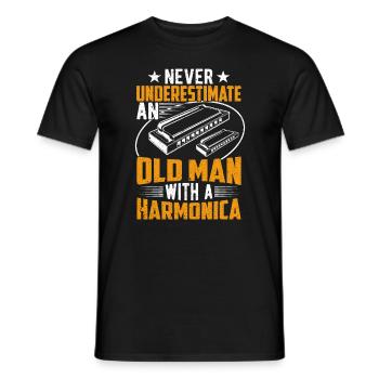 Vieil Homme Avec Un Harmonica - T-shirt homme - noir - Devant - AI Model Male 178 light (178cm)