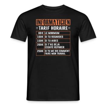 Tarif Horaire D'un Informaticien - T-shirt homme - noir - Devant - AI Model Male 178 light (178cm)