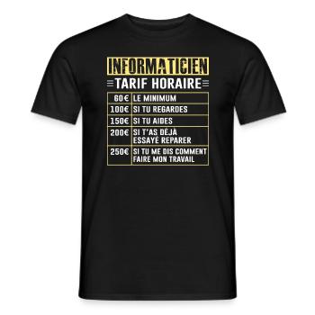 Tarif Horaire D'un Informaticien - T-shirt homme - noir - Devant - AI Model Male 178 light (178cm)