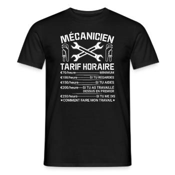 Mécanicien Tarif Horaire, Attention - T-shirt homme - noir - Devant - AI Model Male 178 light (178cm)