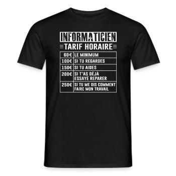 Tarif Horaire D'un Informaticien - T-shirt homme - noir - Devant - AI Model Male 178 light (178cm)