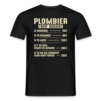 Le Tarif Horaire D'un Plombier - T-shirt homme - noir - Devant - AI Model Male 178 light (178cm)