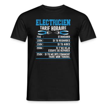 Le Tarif Horaire D'un Électricien - T-shirt homme - noir - Devant - AI Model Male 178 light (178cm)