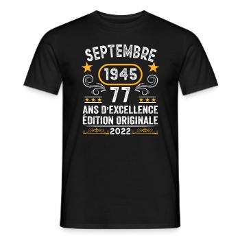 Septembre 1945 77 Ans Anniversaire Idée Cadeau - T-shirt homme - noir - Devant - AI Model Male 178 light (178cm)