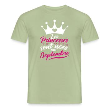 Les Princesses Sont Nées En Septembre - T-shirt homme - vert sauge - Devant - AI Model Male 178 light (178cm)