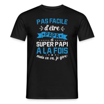 Papa Et Super Papy Fête Des Pères Cadeau De Noël - T-shirt homme - noir - Devant - AI Model Male 178 light (178cm)