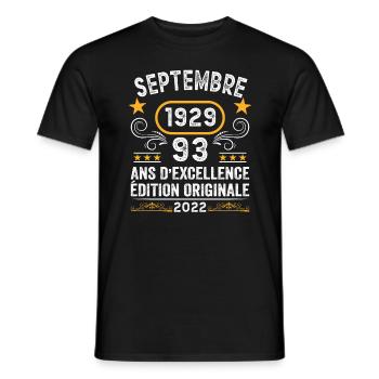 Septembre 1929 93 Ans Anniversaire Idée Cadeau - T-shirt homme - noir - Devant - AI Model Male 178 light (178cm)