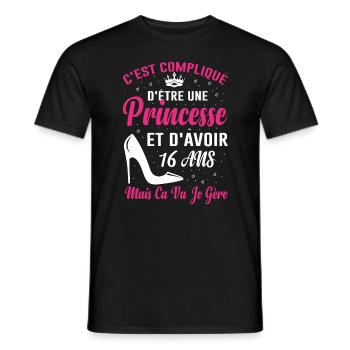 Princesse 16 Ans Anniversaire Idée Cadeau Année 16 - T-shirt homme - noir - Devant - AI Model Male 178 light (178cm)
