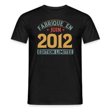 Fabriqué En Juin 2012 Anniversaire Cadeau Vintage - T-shirt homme - noir - Devant - AI Model Male 178 light (178cm)