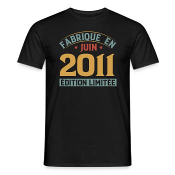 Fabriqué En Juin 2011 Anniversaire Cadeau Vintage - T-shirt homme - noir - Devant - AI Model Male 178 light (178cm)