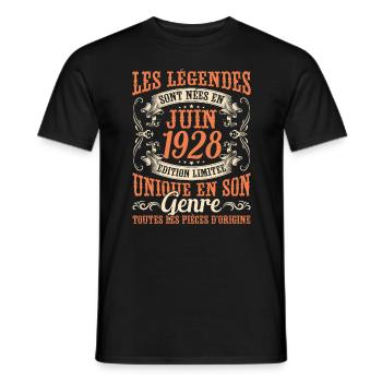 Juin 1928 Anniversaire Idée Cadeau Vintage Légende - T-shirt homme - noir - Devant - AI Model Male 178 light (178cm)