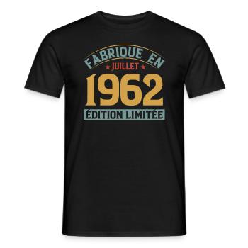 Fabriqué En Juillet 1962 Anniversaire Vintage 1962 - T-shirt homme - noir - Devant - AI Model Male 178 light (178cm)