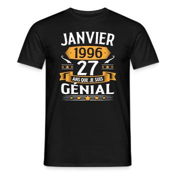 Janvier 1996 27 Ans Anniversaire Vintage Cadeau - T-shirt homme - noir - Devant - AI Model Male 178 light (178cm)